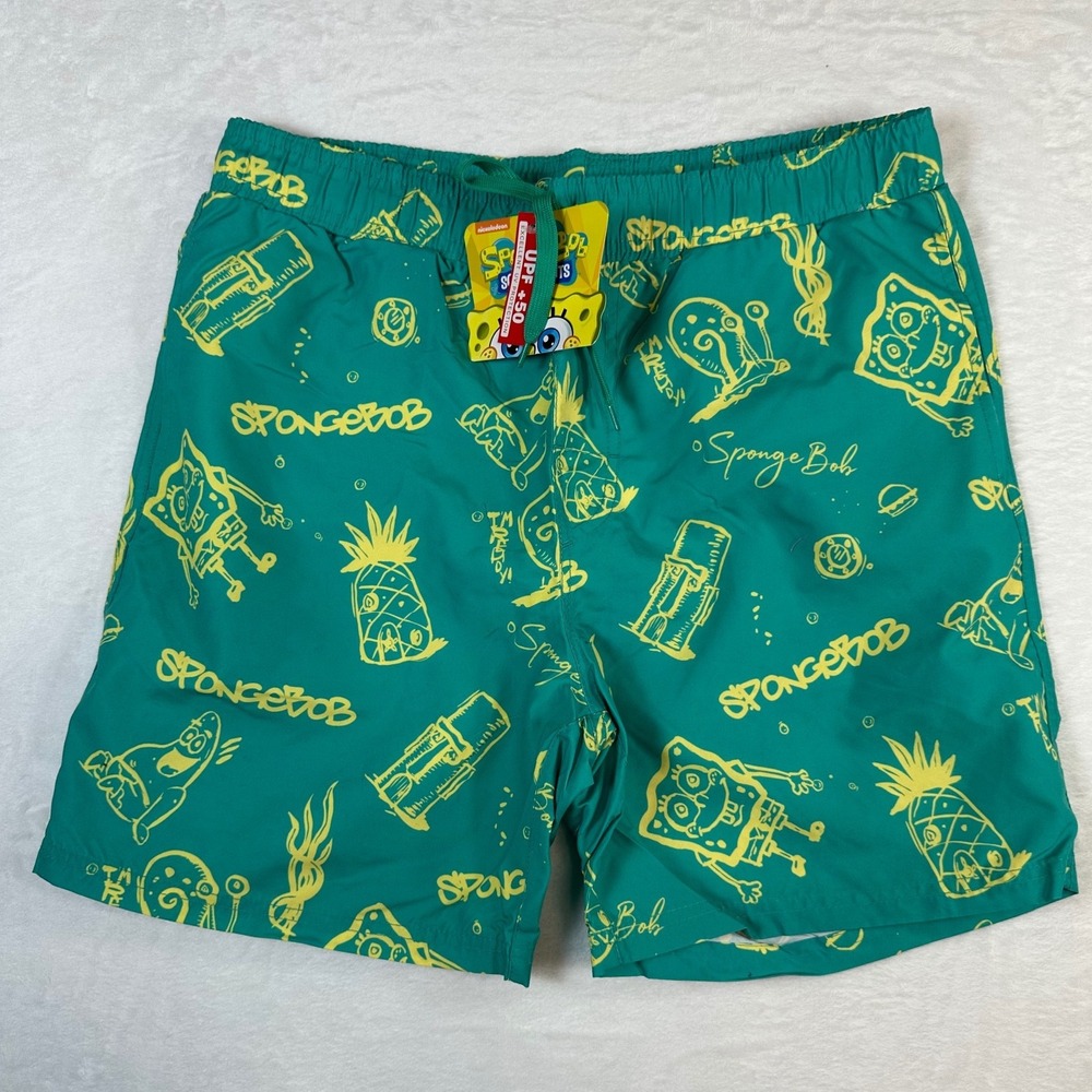 NWT Nickelodeon SpongeBob SquarePants Mens Swim Trunks UPF 50 Board Shorts L